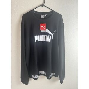 PUMA Amplified Crew Sweatshirt Mens XL Black NWT Logo Taping Pullover